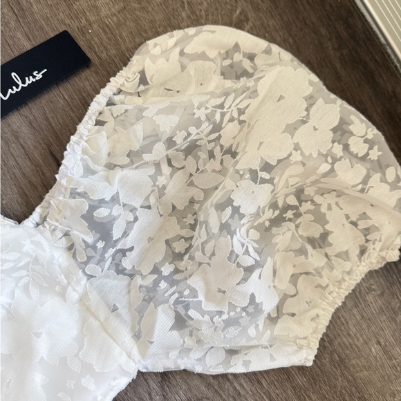 Lulus White Floral Sheer Lace Puff Sleeve‎ Mini Dress Party Cocktail - Picture 4 of 8